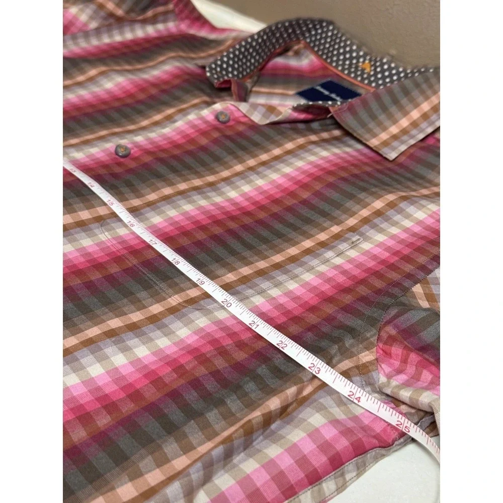 Tommy Bahama Mens XL Plaid Long Sleeve Button‎ Down Shirt Pink Brown Gray Cotton